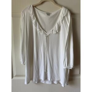 Sundance‎ Semi Sheer Boho Peasant Top Ruffle Neckline White Size S Lightweight